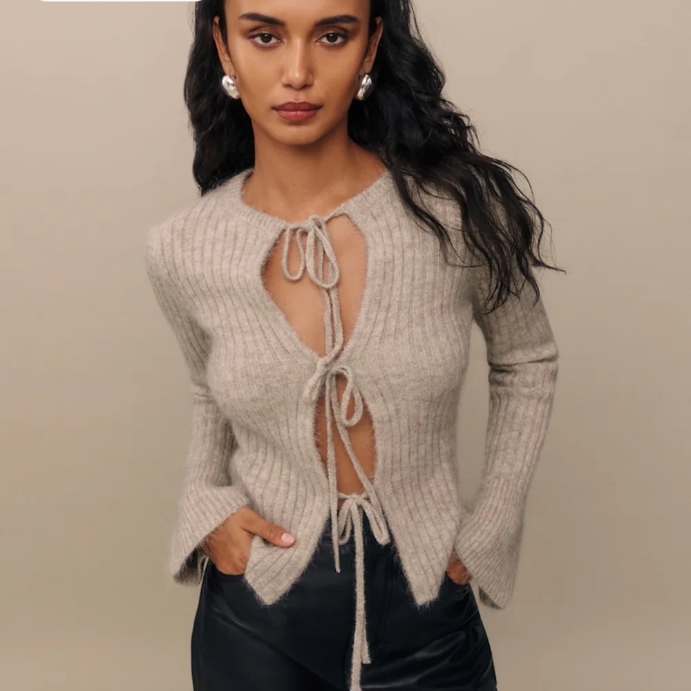 Reformation Rebecca Cashmere Alpaca Tie Front Cardigan Brown - Size S